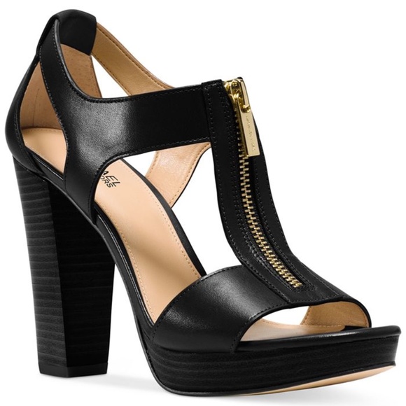 Black Strap Zip Up Michael Kors Heels - Picture 1 of 6